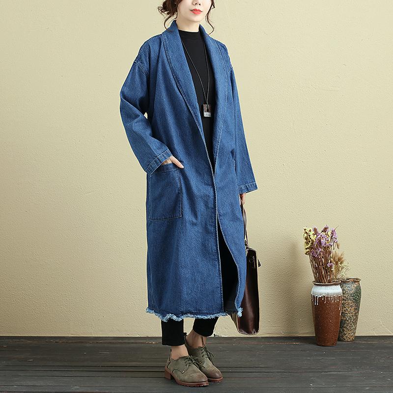 Casual Loose Long Sleeve Autumn Blue Denim Coat For Women
