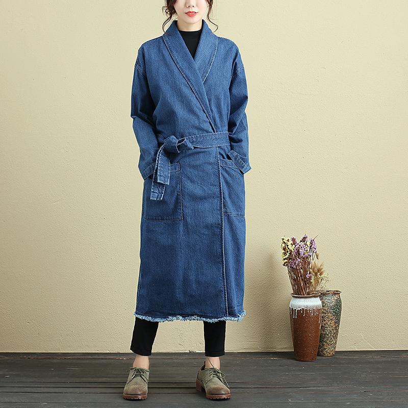 Casual Loose Long Sleeve Autumn Blue Denim Coat For Women