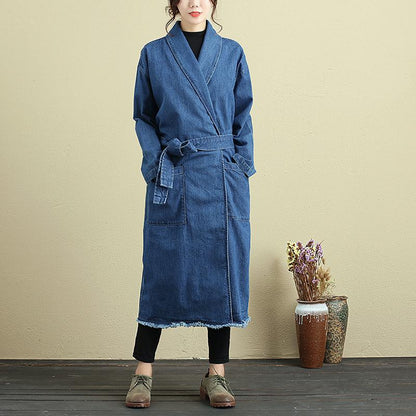 Casual Loose Long Sleeve Autumn Blue Denim Coat For Women