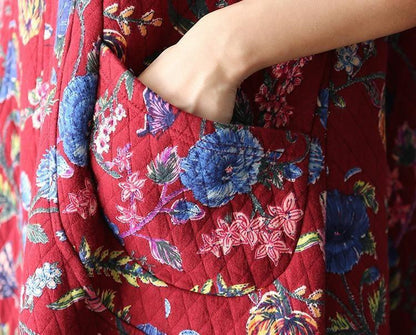 Women Print Casual Loose Cotton Dress