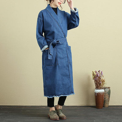 Casual Loose Long Sleeve Autumn Blue Denim Coat For Women