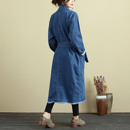 Casual Loose Long Sleeve Autumn Blue Denim Coat For Women