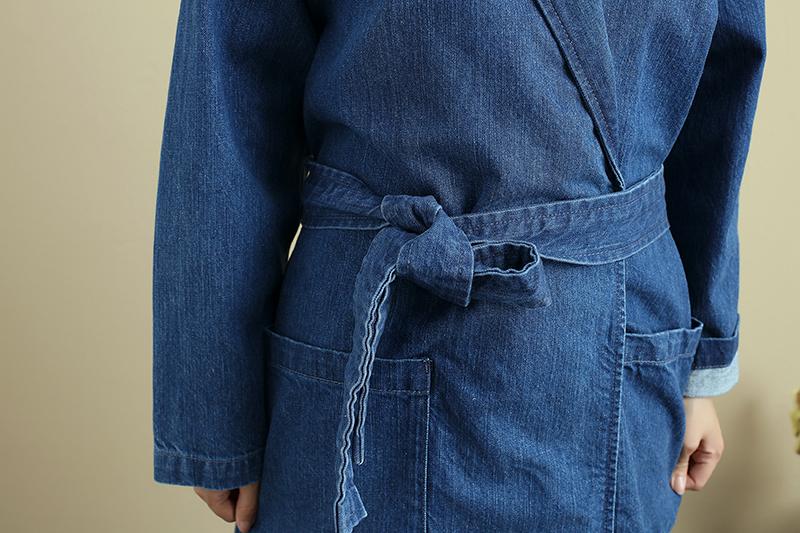 Casual Loose Long Sleeve Autumn Blue Denim Coat For Women