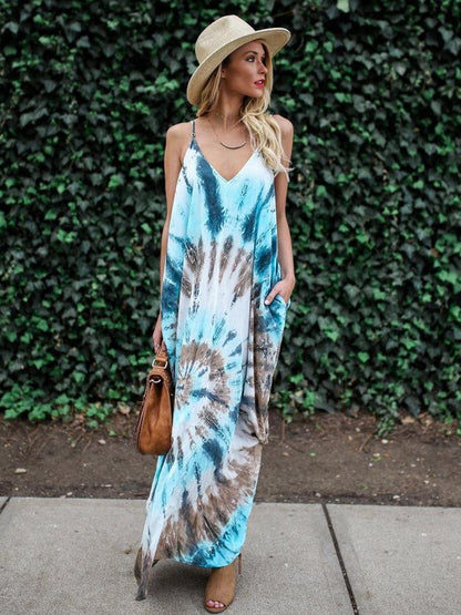 Printed Spaghetti-neck Maxi Dress