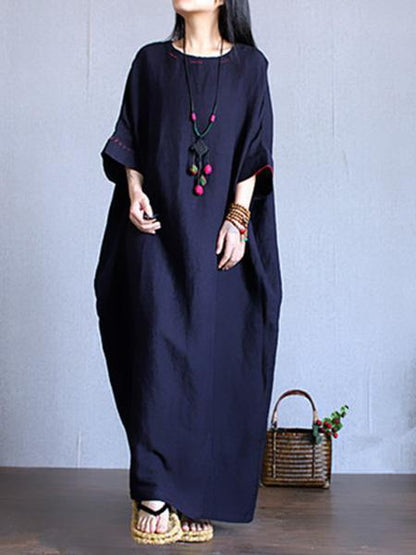 Casual Cotton Loosen Long Dress in Blue Color