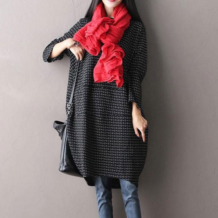 Black Cotton Round Neck Dress