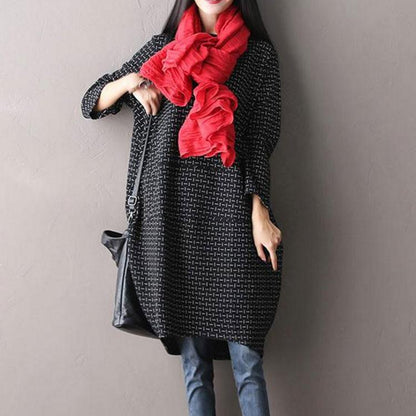Black Cotton Round Neck Dress