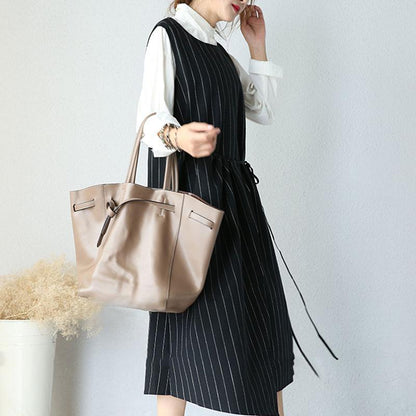 Round Neck Sleeveless Women Stripe Lacing Dress