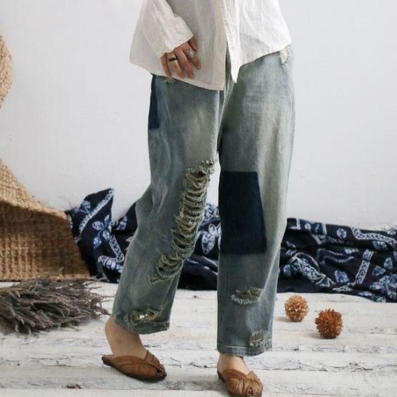 Distressed Vintage Trousers Long Denim Pants