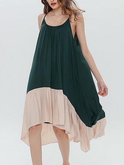 STITCHING COLOR BACKLESS MIDI DRESS