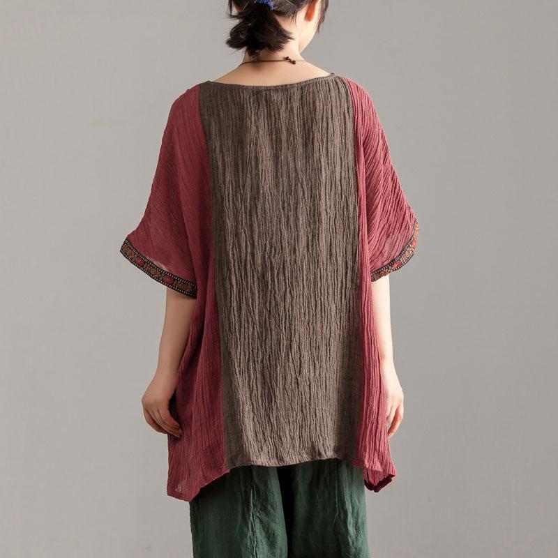 Loose Large Size Women Short Sleeve Splicing Tops