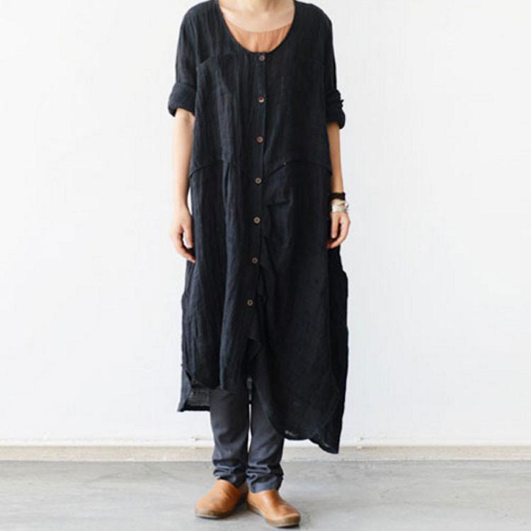 Long Sleeve Linen Flouncing Dress