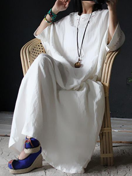 Original Casual Loosen Cotton Long Dress in Red and White Colors