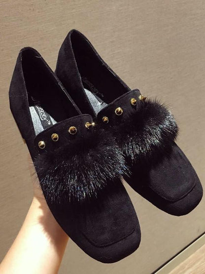 Wool Rivet Artificial Fur With Wild Mary Jane Shoes