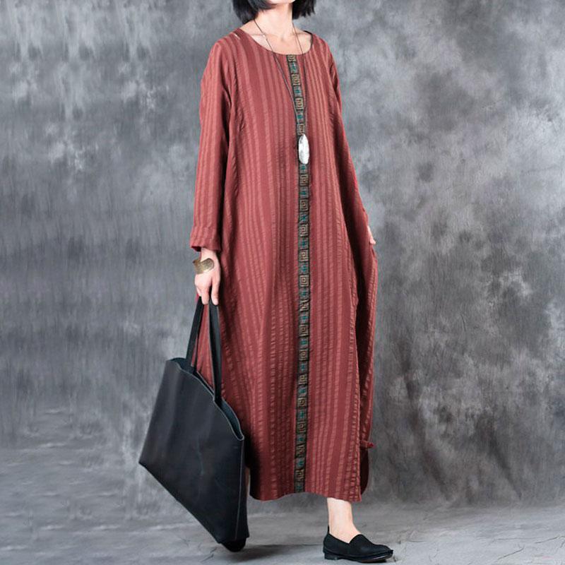 Autumn Loose Round Neck Stripe Long Sleeve Baggy Dress For Women
