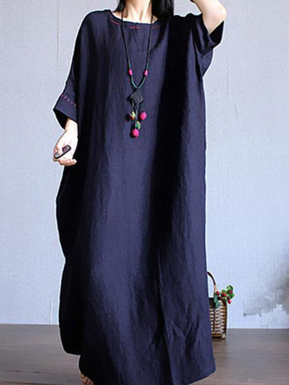 Casual Cotton Loosen Long Dress in Blue Color