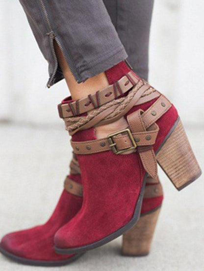 Fashion Buckle Mid-heel Ankle Boots Shoes