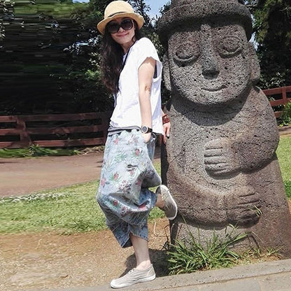Casual Loose Printing Summer Denim Pants in Blue