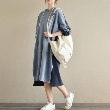 Loose Splicing Hoodies Women Long Sleeve Irregular Dress