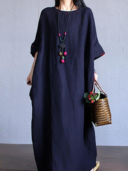 Casual Cotton Loosen Long Dress in Blue Color