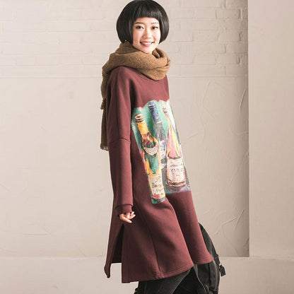 Women Cotton Casual Loose Long Sleeve Large Size Dress