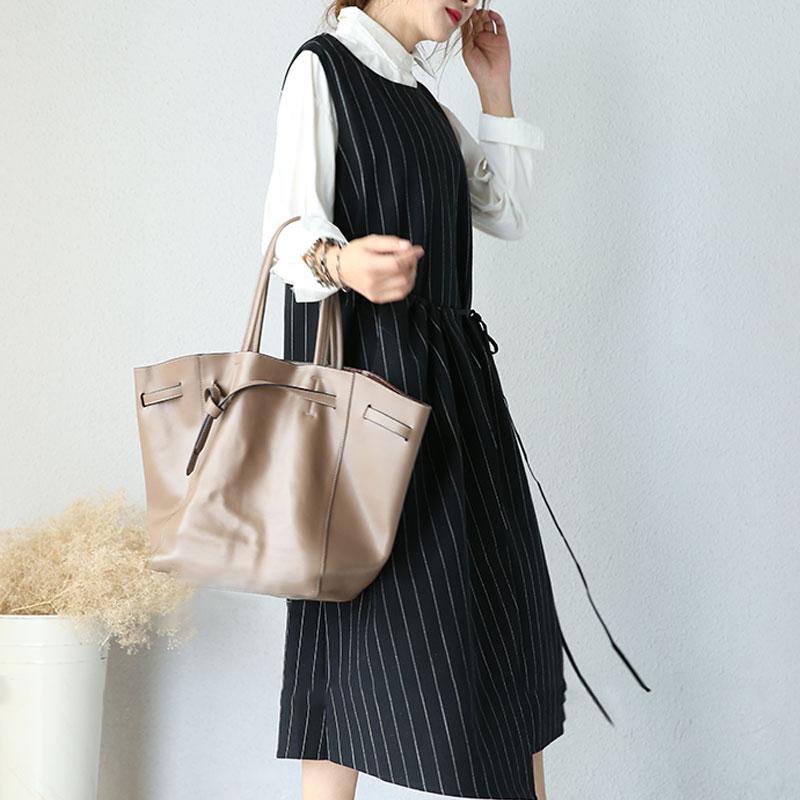 Large Size Round Neck Sleeveless Women Stripe Lacing Dress