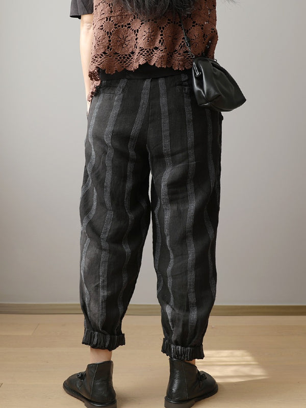 VINTAGE CASUAL DRAWSTRING STRIPED HAREM PANTS