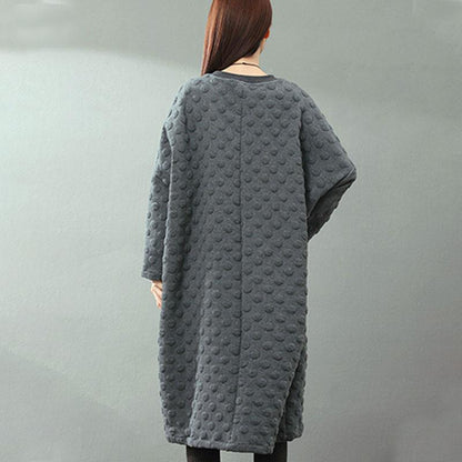 Jacquard Round Neck Hedging Long Sleeves Literature Gray Women Dress