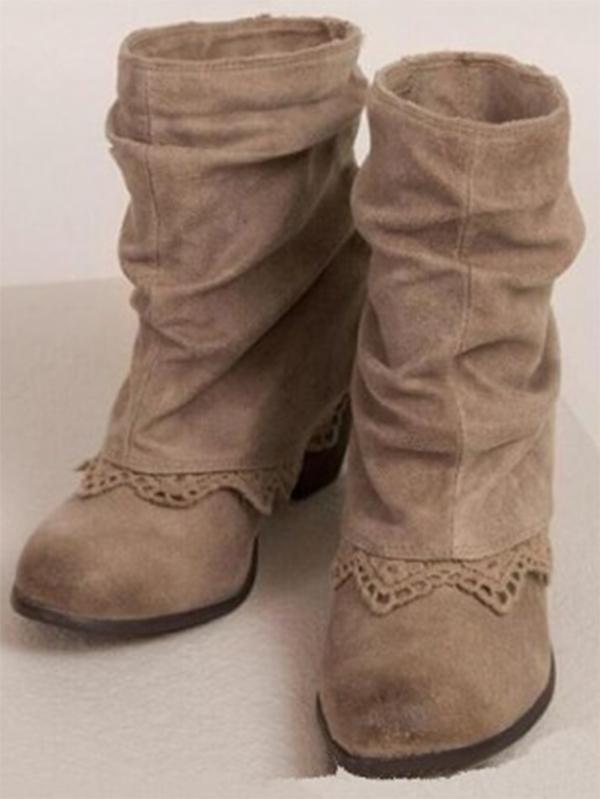 Solid Color Bandage Tasseled Purfle Lace Ankle Boots Shoes