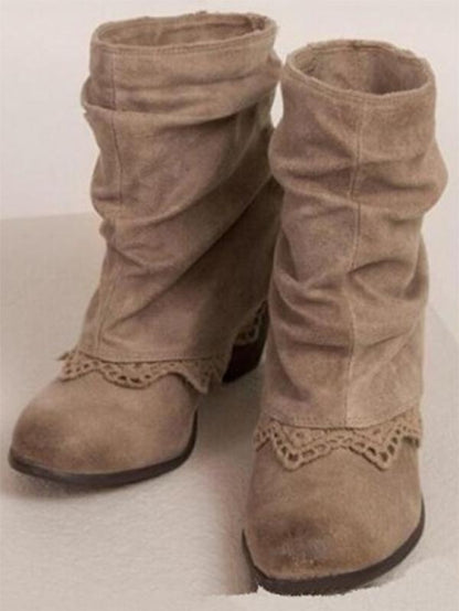 Solid Color Bandage Tasseled Purfle Lace Ankle Boots Shoes