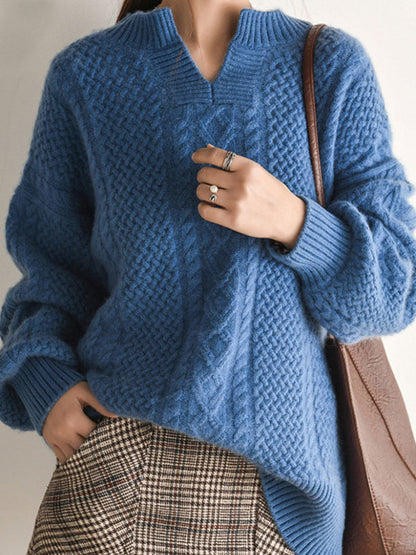 VINTAGE LOOSE V-NECK LANTERN SLEEVES SWEATER