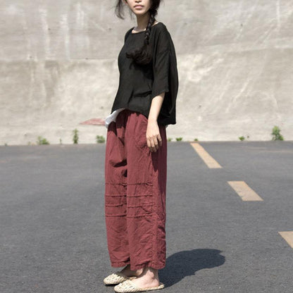 Women Casual Distressed Wine Red Loose Pants