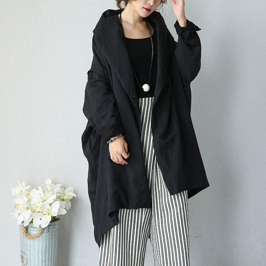 Women Autumn Literature Loose Shoulder Sleeves Black Coat