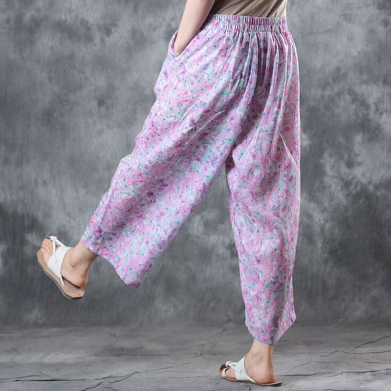 Summer Women Casual Floral Long Light Purple Pants