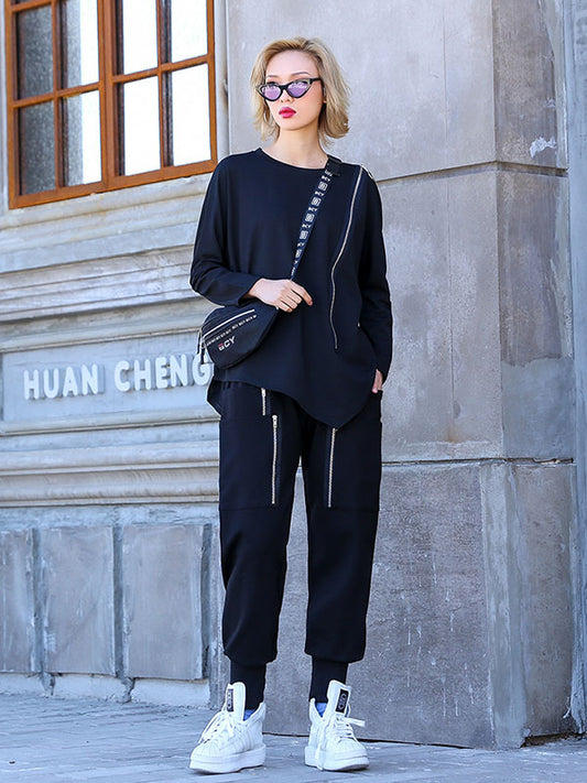 Loose Solid Pocket Zipper Overall Pants