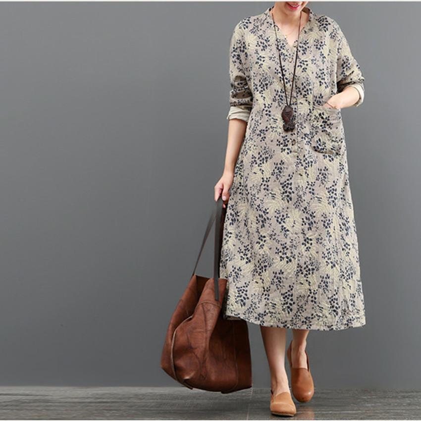 Women Casual Loose Long Sleeve Floral Printed Dress