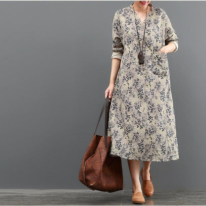 Women Casual Loose Long Sleeve Floral Printed Dress