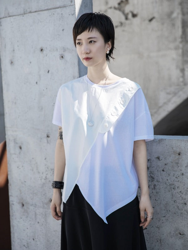 CASUAL LOOSE SPLIT-JOINT BUTTON T-SHIRT