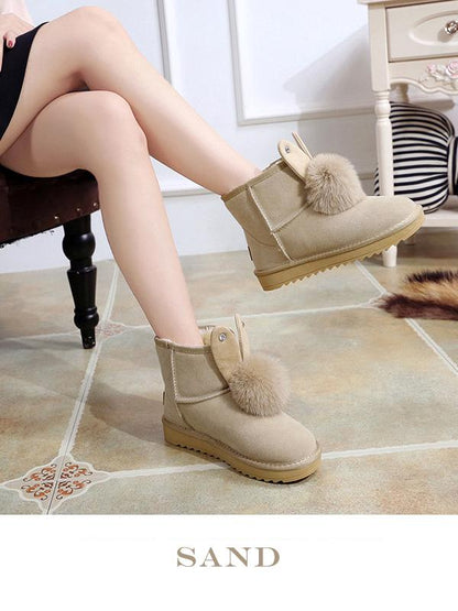 Cute Rabbit Ears Fox Fur Ball Snow Boots Uggs