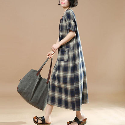 Round Neck Lattice Women Short Sleeve Women Dress