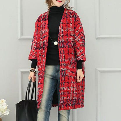 Keep Warm Long Sleeves Cardigan Thick Red Winter Women Coat