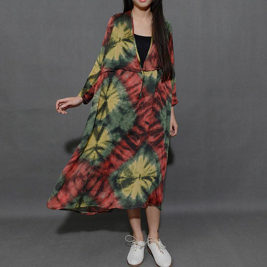 Women Printed V Neck Loose Dress
