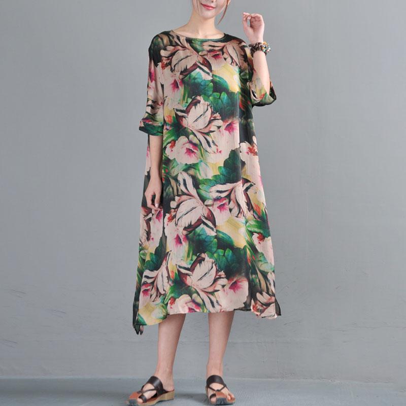 Loose Round Neck Half Sleeve Printed Dress Two Pieces