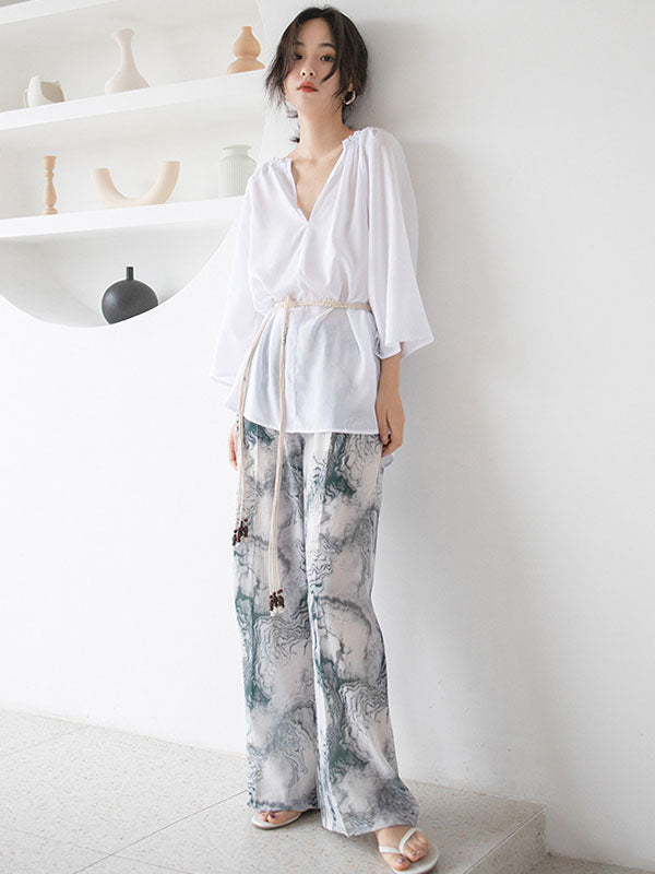 Casual Splash-ink Printed Wide Leg Pants