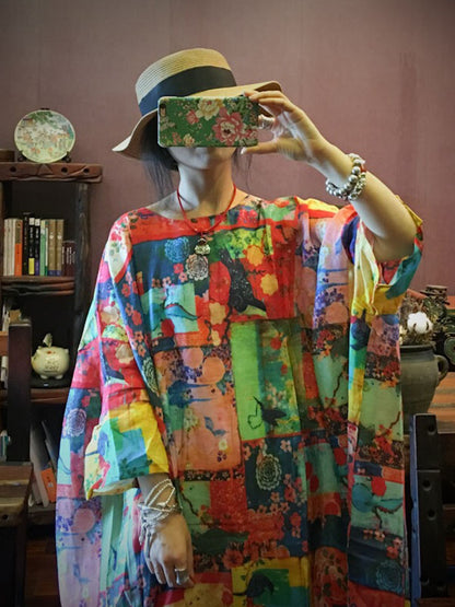 Super Loose Colorful Ramie Cotton Long Dress