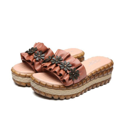 Slope Heel Thick Bottom Yellow Slippers Women Beach Shoes