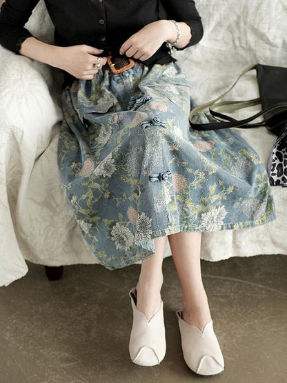 Original Retro Frog Belted Denim Skirt