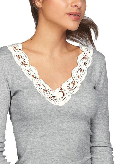 New Long Sleeve Cotton Lace T-Shirt