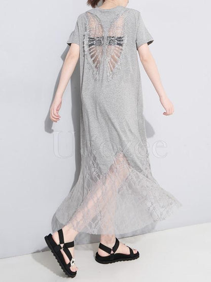 Lacy Angel's Wing Back Design Hollow Maxi Dress
