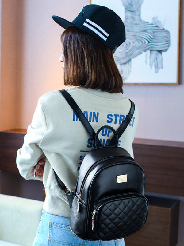 Original Solid Color Zipper PU Backpack